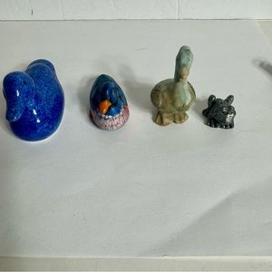 Vintage collection of an animals. 3 ceramic ducks and 1 pewter frog.